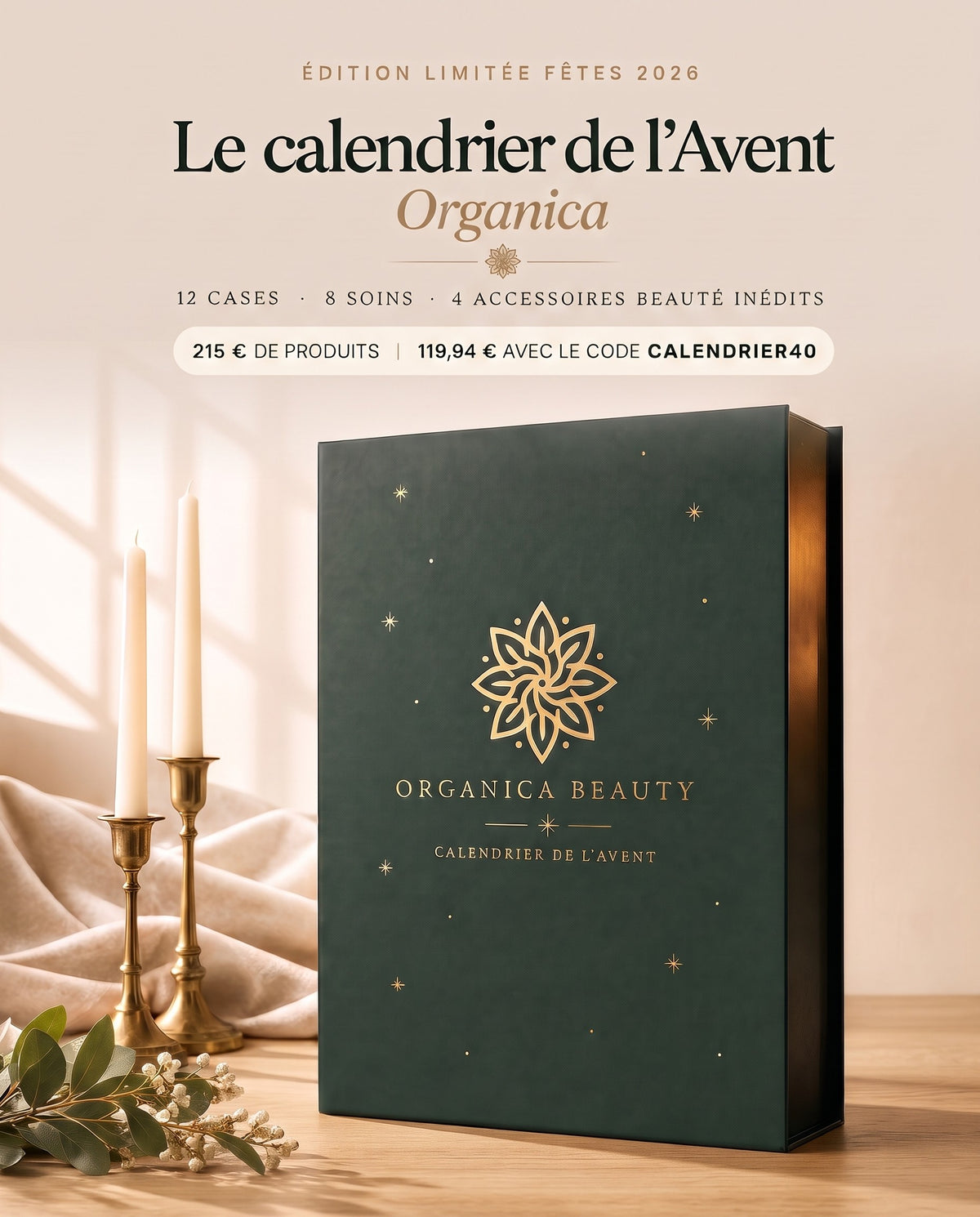 Calendrier de l'Avent Organica Beauty, précommande édition limitée Fêtes 2026
